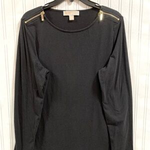 MICHAEL Michael Kors Ladies Essential Black top with  Gold zipper detail, XLarge